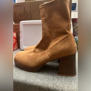 Suede Block Heel Platform Boots